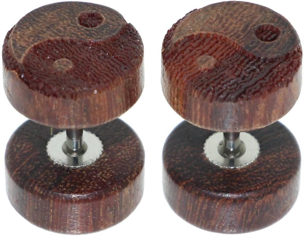 Oasis Plus8mm 16G Post Yin Yang Wooden Earrings Screw Wood Ear Studs Fake Gauges Illusion Piercing Plugs Tunnels