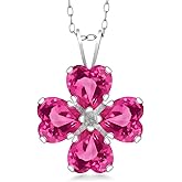 Gem Stone King 925 Sterling Silver Pink Mystic Topaz 4 Heart Shape Gemstone Birthstone Pendant Necklace For Women (3.60 Cttw, 6MM Heart, with 18 Inch Silver Chain)