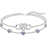 Dorunmo 925 Sterling Silver Infinity Heart Birthstone Anklet Bracelets for Women Best Mother's Day Birthday Jewelry for Wife Girlfriend Mom Her