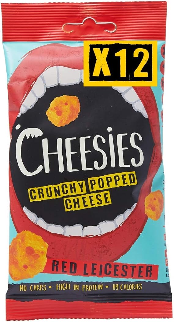Cheesies Crunchy Popped Cheese Snack, Red Leicester. No Carb, High