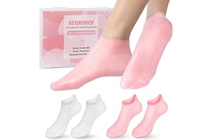 Aluroice 2 Pairs Silicone Moisturizing Socks for Dry Cracked Feet Women, Soft Gel Pedicure Foot Spa Aloe Socks, Anti-Slip Moisturizer Socks for Dry Cracked Feet Overnight Foot Care Pink&White