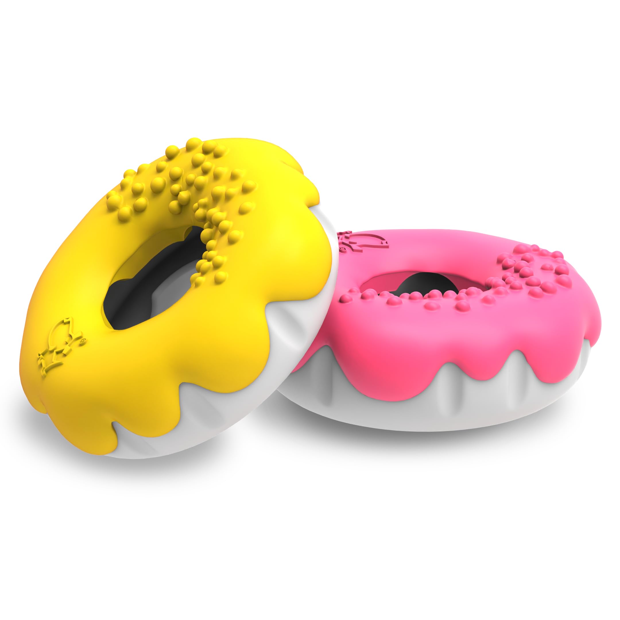 PetBuds Indestructible Dog Toys - Interactive Dog Toys For Boredom - Doughnut Shape Treat Dispenser Dog Toy and Chew Toys For Dogs - 2 in 1 Dog Treat Toy and Dog Chew Toys. (Pink & Yellow, Doughnut)