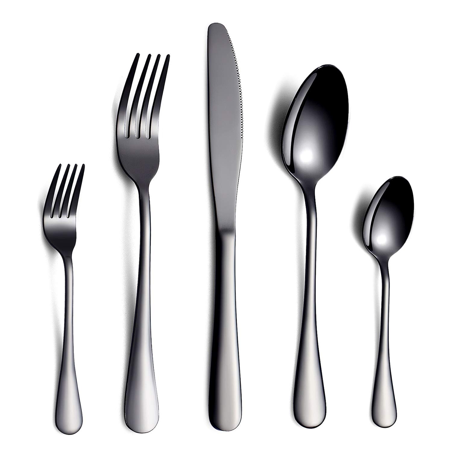 HOMQUEN Black Cutlery/Flatware Set, 30 Pieces Stainless Steel Knife Fork Spoon Set for 6 Persons (Black, 6 Sets)
