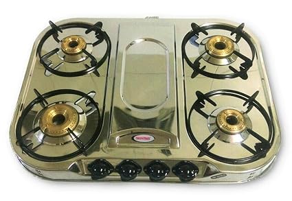 Buy Stainless Steel Four 4 Brass Burners Gas Stove Cooktop Table