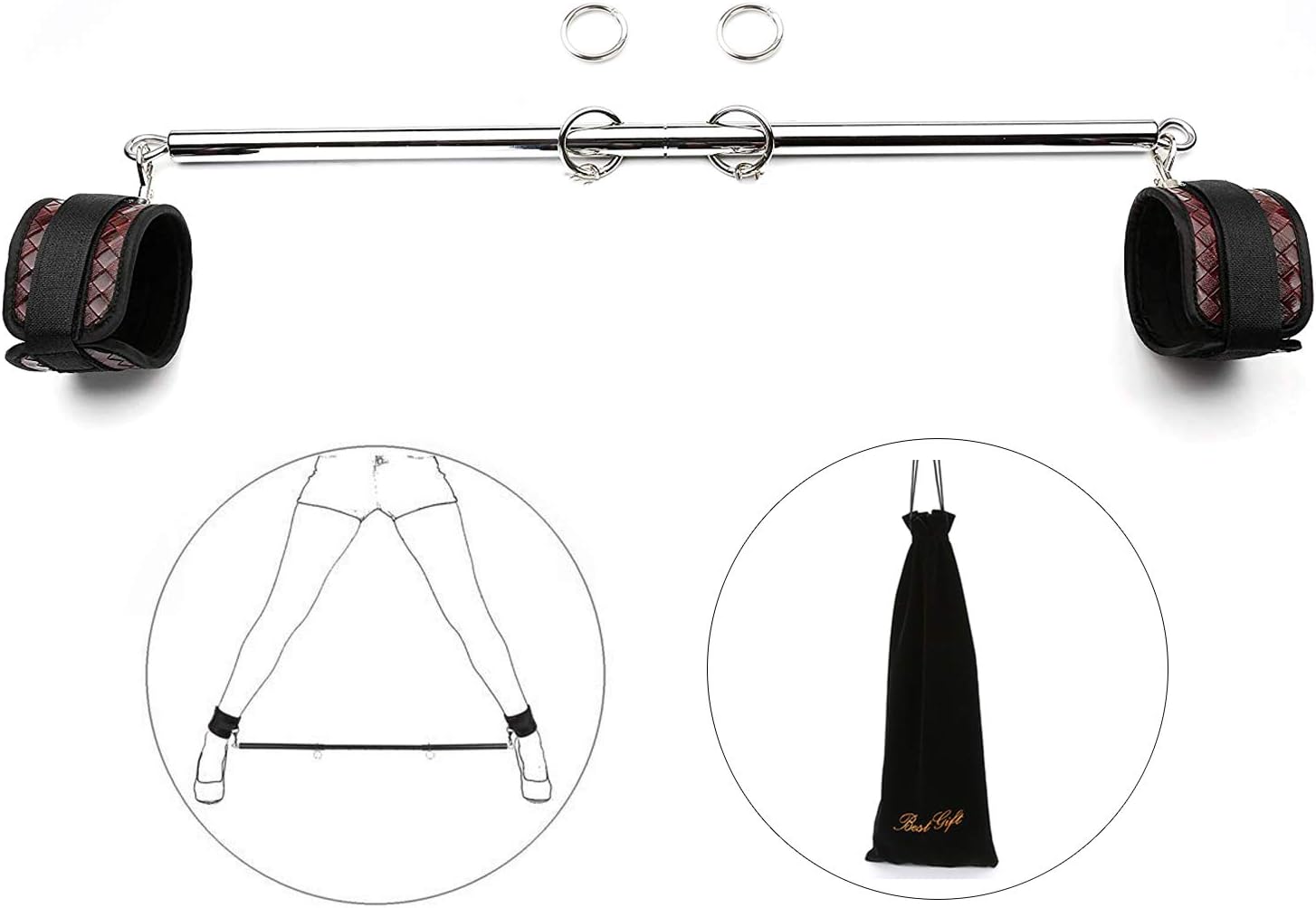 PKBQUEEN Expandable Silver Spreader Bar with 2 Adjustable Straps for Sports Safe Training Aid Ankle Weight Home Yoga