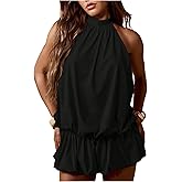 Floerns Women's Bubble Halter Sleeveless Dress Open Back Ruffle Party Night Out Mini Dresses