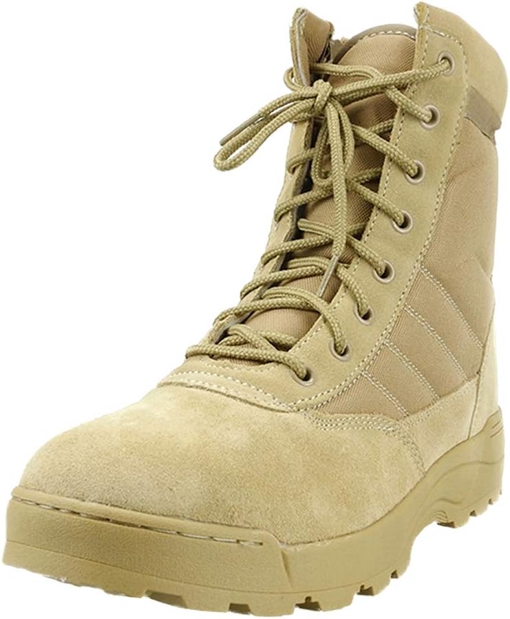 KARKEIN Military Tactical Side Zipper Lace Up Combat Boots Breathable Desert Outdoor Hiking Shoes for Men and Women