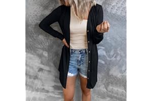 Women's Long Sleeve Button Down Cardigan Lightweight Open Front Casual Longline Duster Coat for Spring Fall