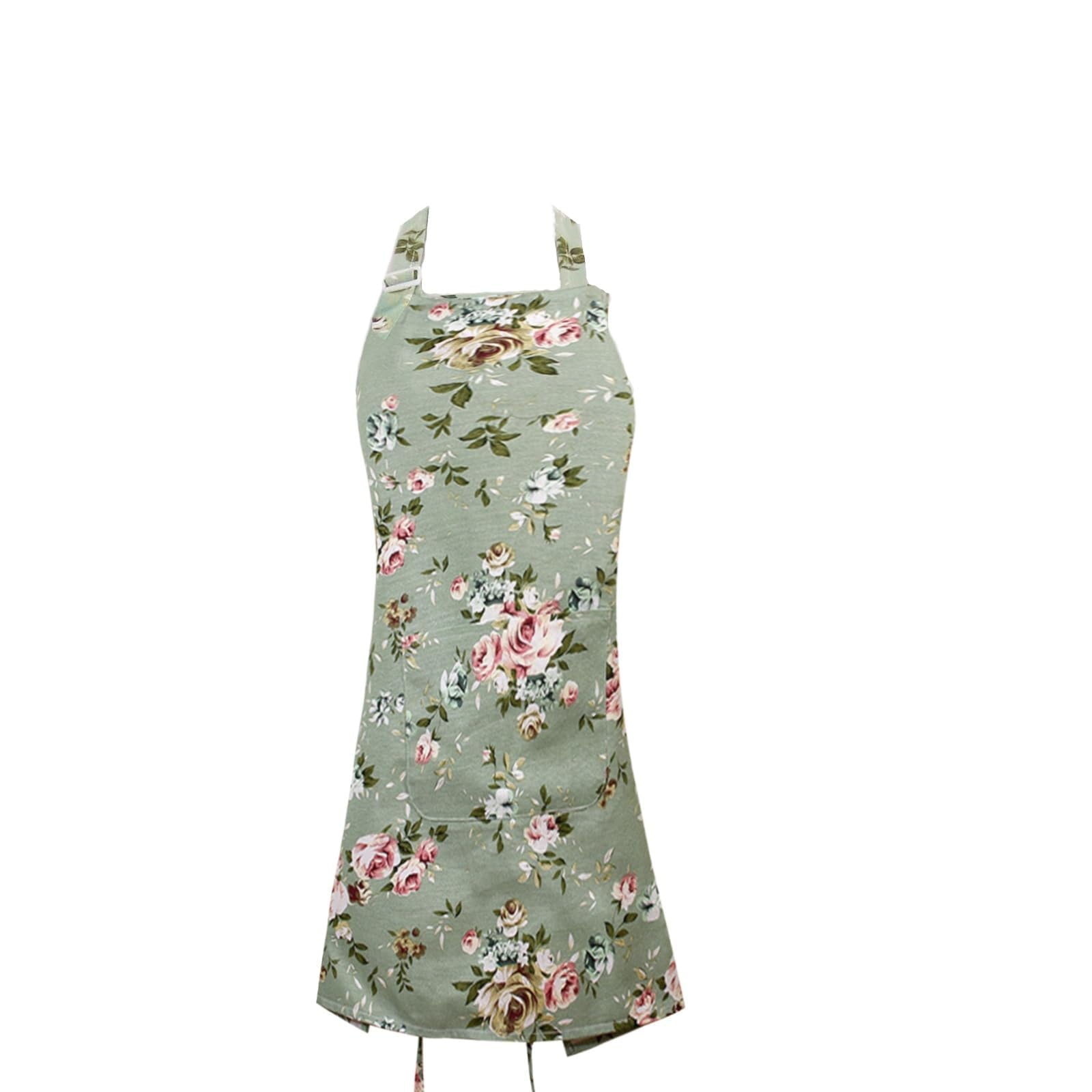 GUOYOU Floral Aprons for Women, Adjustable Neck Kitchen Aprons for Women, Vintage Chef Aprons for Cooking with Big Pockets, Waterproof Cooking Apron for Kitchen Baking Gardening BBQ