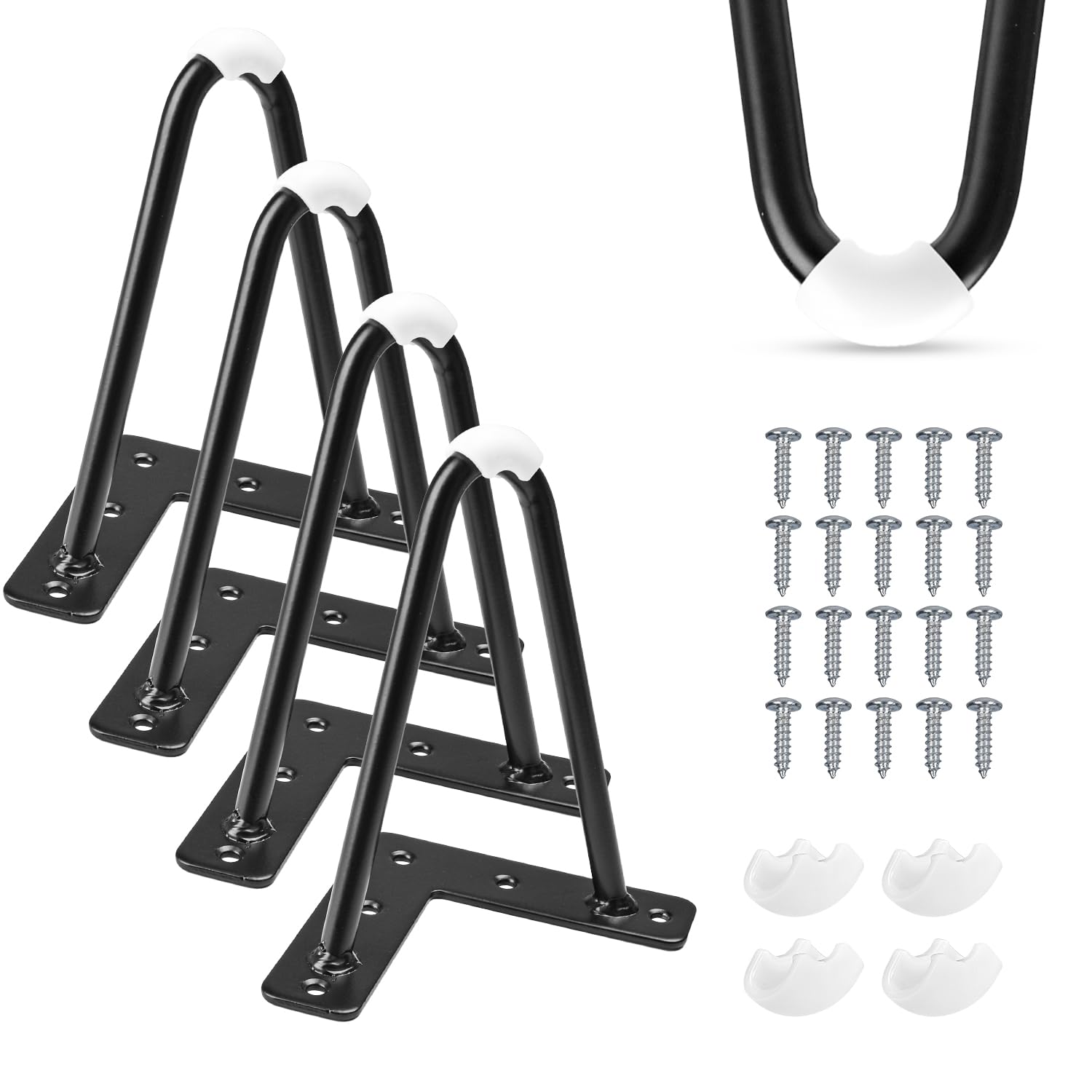 TCHOSUZ 4 Inch / 10cm Hairpin Legs, Set of 4 Metal Heavy Duty Furniture Legs with Rubber Floor Protectors & Screws for DIY Cabinet Sofa Couch Cabinet Chair Nightstand Black