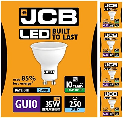 Pack of 5 x 3w LED GU10 100deg 6500k 250lm's (JCB s10962), Cool White