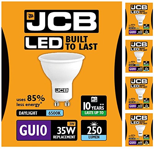 Pack of 5 x 3w LED GU10 100deg 6500k 250lm's (JCB s10962)