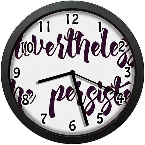 Amazon Co Jp それにもかかわらず モノクロの書道は彼女は無地の背景に固執しました寝室 居間 事務所などの壁掛け時計 直径24 7cm ホーム キッチン