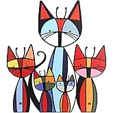 HOUSEASSIST Retro Cat Wall Art Decor Iron Wall Sculptures Decor,15.5x13.7 Inche Colorful Mid Century Cat Retro Signs for Home
