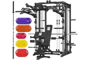 FAGUS H Commercial Smith Machine with Smith Bar, 4000LBS Power Cage Squat Rack with Lever Arm, Leg Press, LAT Pull Down System, Multi-Function Linear Bearing Cable Crossover Machine for Home Gym