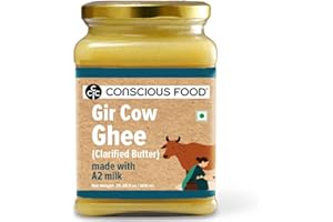 Conscious Food A2 Gir Cow Ghee 20.28 fl.oz - Clarified Butter from Grass-Fed Gir Cows | Hand-Churned (Bilona Method) | Ayurveda-Inspired | Rich Flavor & Aroma