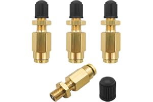 Sylvil 4 PCS Inflation Valve, 1/4'' Brass Air Inflation Valve with Push to Connect for 1/4'' OD Air Line Tubing and Air Spring Suspension for Trailer Tractor, Car Accessories