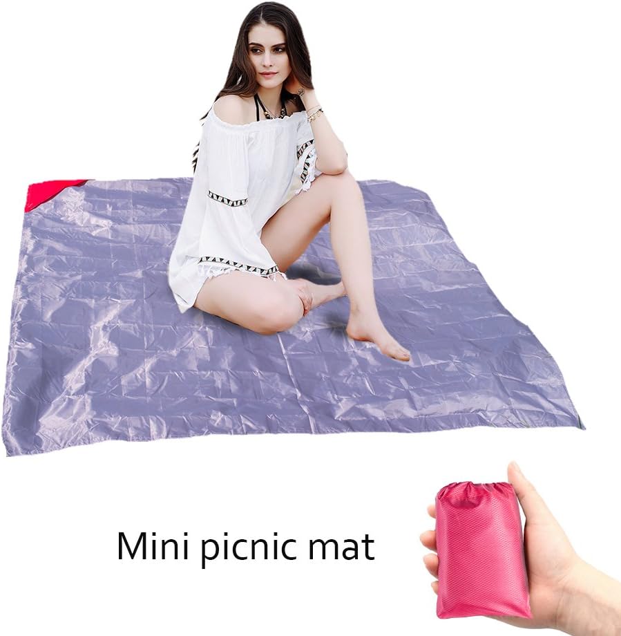 Mini Beach Blanket Picnic Blanket - GreForest Waterproof Pocket Blanket Camping Blanket Picnic Mats Beach Mats Including 1 Corner Pocket, 4 Sling Loops for Ground Stakes, Mini Carry Bag (Grey)