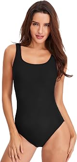 Womens One Piece Swimsuit Tummy Control Striped Monokini Scoopback