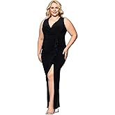 Betsy & Adam Womens Plus Size Sleeveless Long Stretchy V-Neck Ruched Wrap DressSpecial Occasion Dress