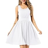 YIQ8 Women's Summer Dresses Casual U Neck Sundresses Pleated Knee Length Sleeveless Beach Flowy Tank Midi Dress
