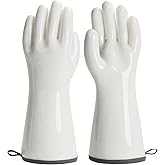 HOLDZERO Oven Gloves Liquid Silicone Gloves Food Grade Heat Resistant Mitts with Fingers, for Cooking Baking Grilling Waterproof, with Nylon Liner, White, Large