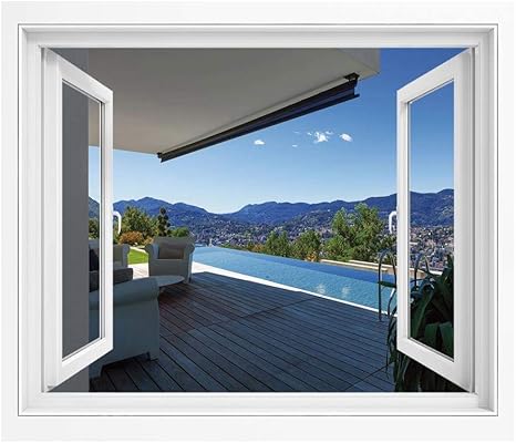 Amazon パティオの装飾 絵画風 壁紙ポスター 風景 景色 1x80 Cm 豪華なモダンな夏の家 壁紙 簡単壁紙シール 風景 景色ステッカ山の 景色とプール ウォールステッカー オンライン通販