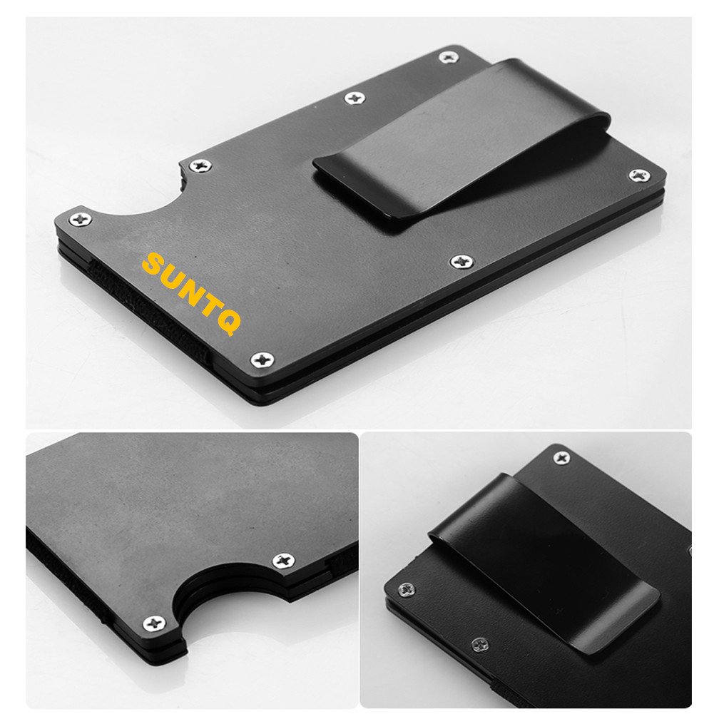 SUNTQ Metal Wallet Credit Card Holder Travel Minimalist Wallet,Business Aluminum Slim Money Clip Wallet with RFID Blocking Black/ Silver (Black)