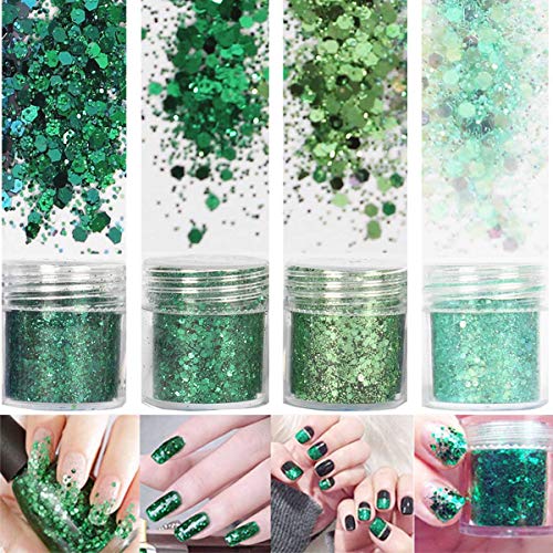 COKOHAPPY 8 Boxes 10ml Holographic Mermaid Dreams Green Chunky Glitter Sequins Iridescent Flakes Hexagon Tips Mixed Paillette Face Eyes Body Hair Nail Art