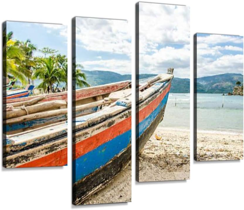 Paintings - Old Fishing Boat, Jacmel, Haiti Canvas Wall Art Hanging Paintings Modern Artwork Abstract Picture Prints Home Decoration Gift Unique Designed Framed 4 panel