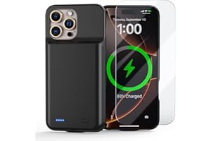 POAQCIF Battery Case for iPhone 16 Pro Max (6.9 inch), Ultra-Slim 7000mAh Rechargeable Portable Charging Case Extended Battery Pack Charger Case-Matte Black
