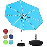 Sundale Outdoor Solar 88 LED 10 ft Patio Umbrella with Sand Bag Umbrella Base, Outdoor Umbrella with Tilt and Crank, Sky Blue