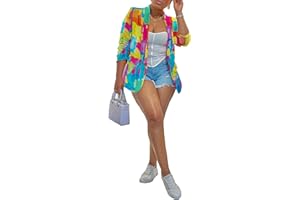 HuiSiFang Women's Printed Blazer Jacket Long Sleeve Open Front Casual Multicolor Print Top