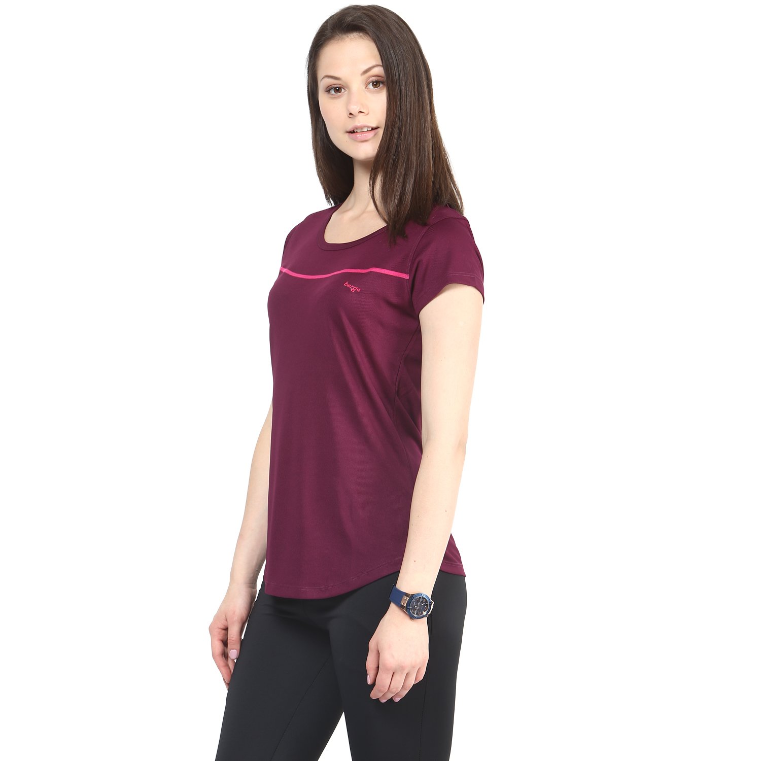 berge women's instadry round neck wine tee