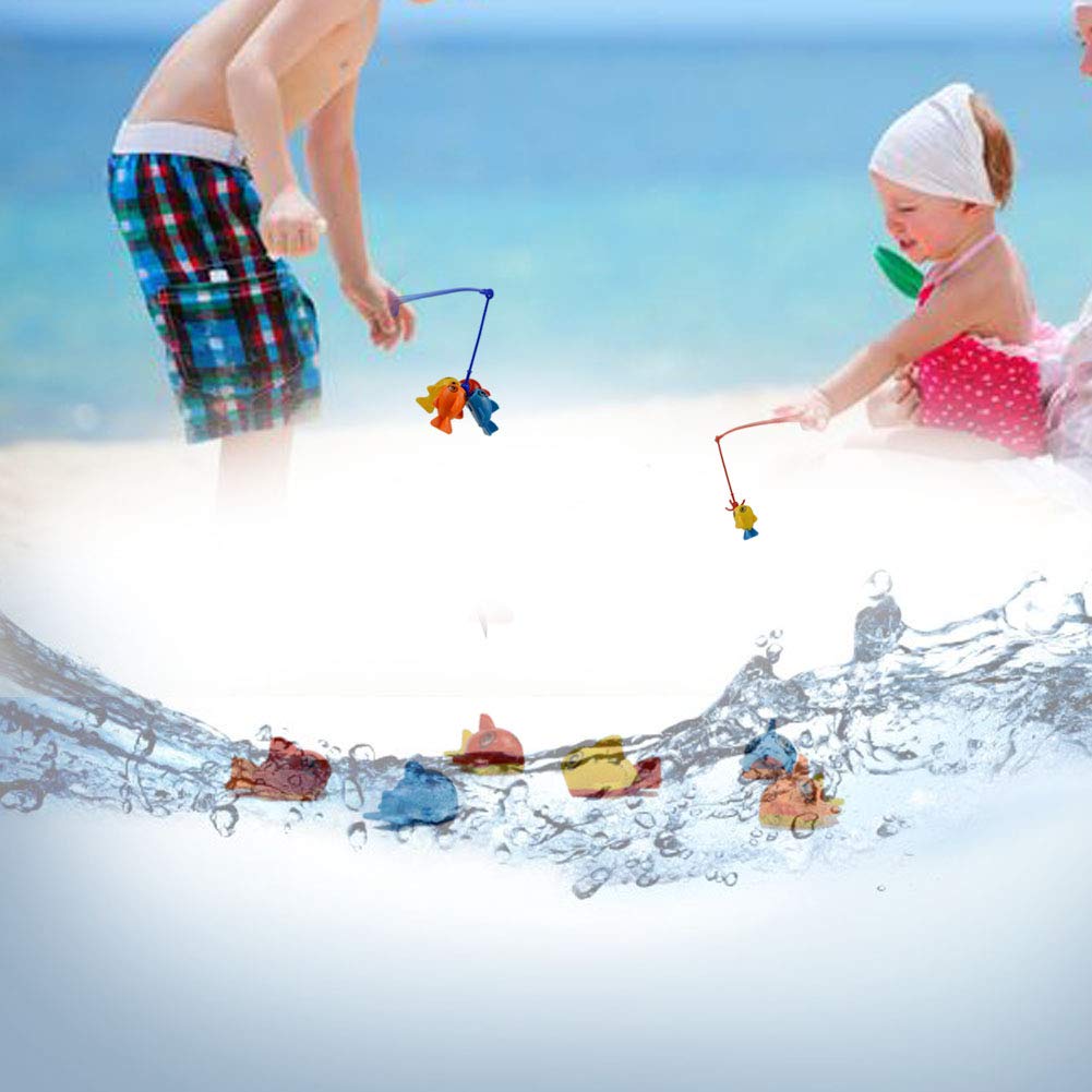 Bolomi Fishing Game Toys Bathtub Floating Fishing Game Toy Set for Kids-8 Pcs Plastic Floaters Fish+2 Pcs Fun Fishing Rod
