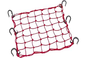 ZUOZE Small Cargo Net 15"x15" Stretches to 30"x30" with Thicken Hooks | Natural Latex Core, Tight 2”x2” Mesh Heavy Duty Bungee Net for Motorcycle Helmet, Bike, ATV, UTV, Luggage (Red, 1 Pack)