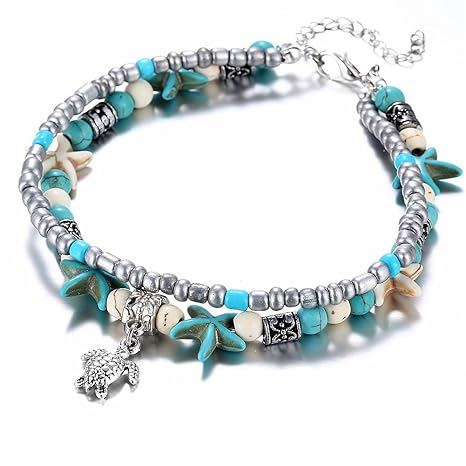 Mode Seestern Fußkettchen - Schildkröte Fußkettchen Nachahmung Perlen Fuß Armband, Conch Sea Star Yoga Strand Fußkettchen Fuß