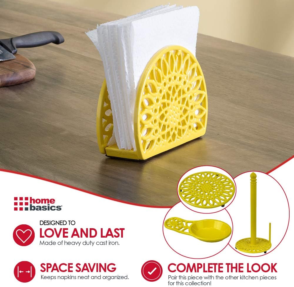 Home Basics Sunflower Collection Cast Iron Napkin Holder for Kitchen Countertop | Dinner Table | Indoor & Outdoor Use | Storage and Organization, Yellow: Kitchen & Dining
