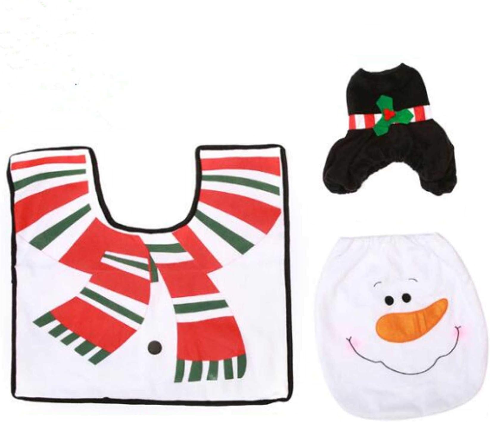 3pcs Christmas Decoration Snowman Toilet Seat Cover Rug Tissue Box Cover Bathroom Decoration