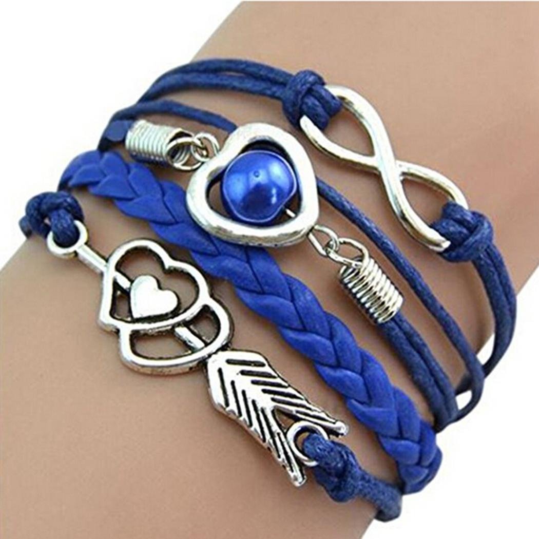 IEnkidu Women Vintage Style Love Infinity Friendship Multilayer Synthetic Leather Braided Bracelet (White)