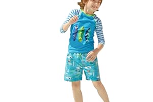 weVSwe Toddler Boys UPF 50+ 2PC Rash Guard Set Swim Trunks Long Sleeve Swimsuits