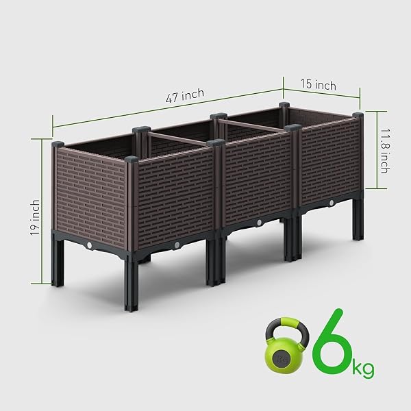 47X15X19IN RAISED GARDEN BEDS OUTDOOR, POLYPROPYLENE ELEVATED PLANTER BOXES OUTDOOR FOR VEGETABLES, FLOWERS, HERBS, GARDEN BOX WITH DRAIN OUTLET, HEAT AND FROST RESISTANCE PLANTERS, 300LB CAPACITY