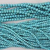 6mm Blue Turquoise Beads Round Loose Gemstone Beads for Jewelry Making Strand 15 Inch (63-66pcs)