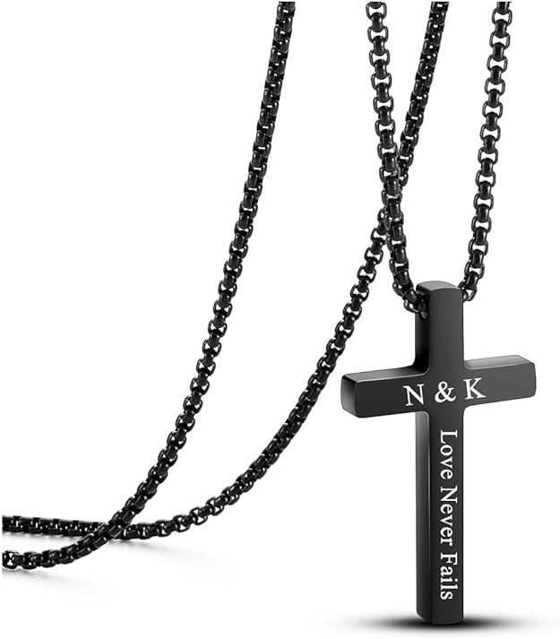 Jovivi Personalized Custom Cross Necklace for Men Women Engraved