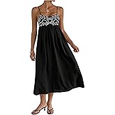 MakeMeChic Women's Scoop Neck Cami Dress Spaghetti Strap Shirred Flowy Summer Midi Dress Sundress