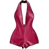 SweatyRocks Women's Sexy Backless Halter Bodycon Romper Deep V Neck One Piece Jumpsuit Party Clubwear