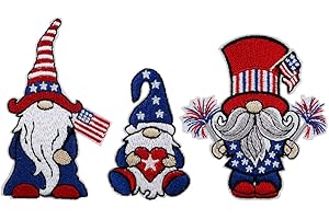 ROCKAPATCH Patriotic US Flag American Gnome Embroidered Iron On Patches Set of 3