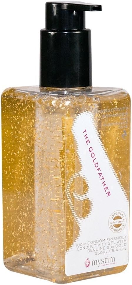 Leitmittel for Electric sextoys. Contains Real Gold Supporting the Conductivity of Electricity Pulses. Latex Kond Omsicher, PH Perfect, WaterSoluble, Fat. The Skin Friendly and Dermatologically Tested. 250ml Bottle.