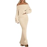 LILLUSORY Womens Off the Shoulder Sweater Dress Knit Two Piece Maxi Skirt Sets