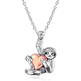 YAFEINI Sloth Necklace Gifts Sterling Silver Sloth Pendant Necklace Heart Sloth Jewelry for Women Men